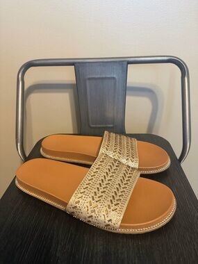 Andiamo Gold Embellished Slide Sandals Size 7.5